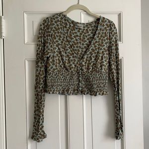 Urban outfitters smocked button-front blouse